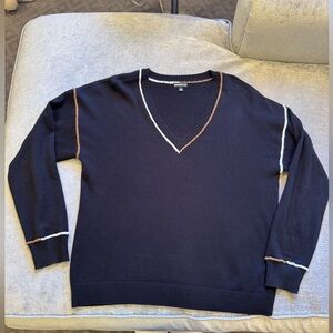 Minnie Rose Cashmere Black Sweater with Trim